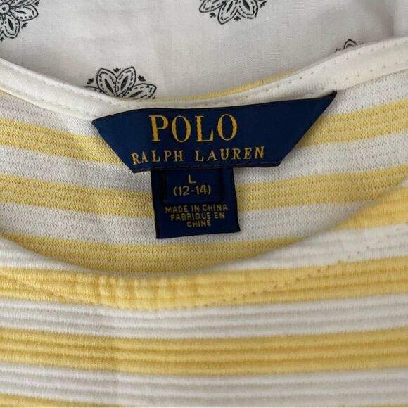 Polo Ralph Lauren yellow white striped pleated dress girls size L 12-14 - Picture 3 of 7